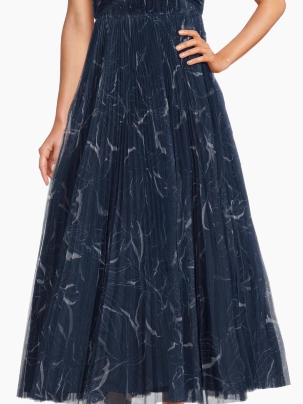 Hutch Anthropologie Strapless Navy Marble-Print Pleated Midi Dress - Picture 3 of 8